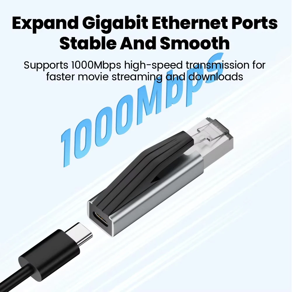 케비두메이 1000Mbps USB C-이더넷 어댑터 기가비트 USB C(여성) to RJ45(남성) 네트워크 컨버터 (맥북 프로, 아이폰 16, 아이패드용)