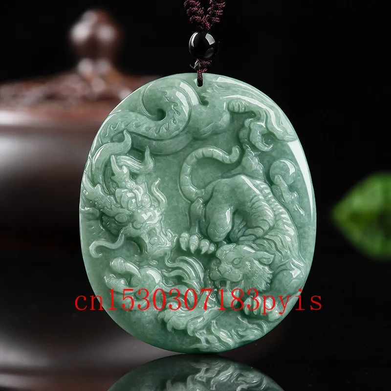 

Natural Burmese Emerald Jade Dragon Tiger Pendant Necklace Fashion Fine Jewelry Making Charm Gemstone Amulet Lucky Gifts for Men