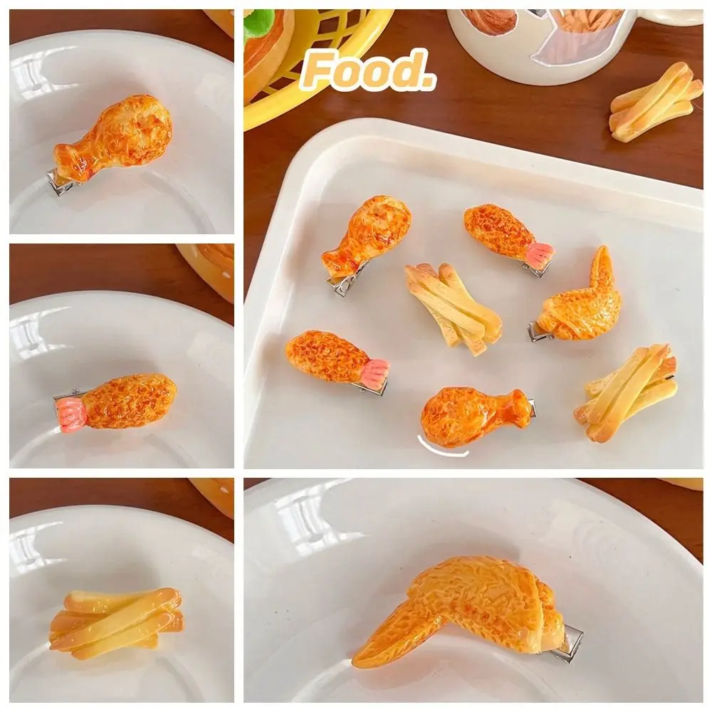 Funny Fried Chicken Simulated Food Hair Clip Geometry Duckbill Clip Fake Food Hairpin Headwear Bangs Clip Girls