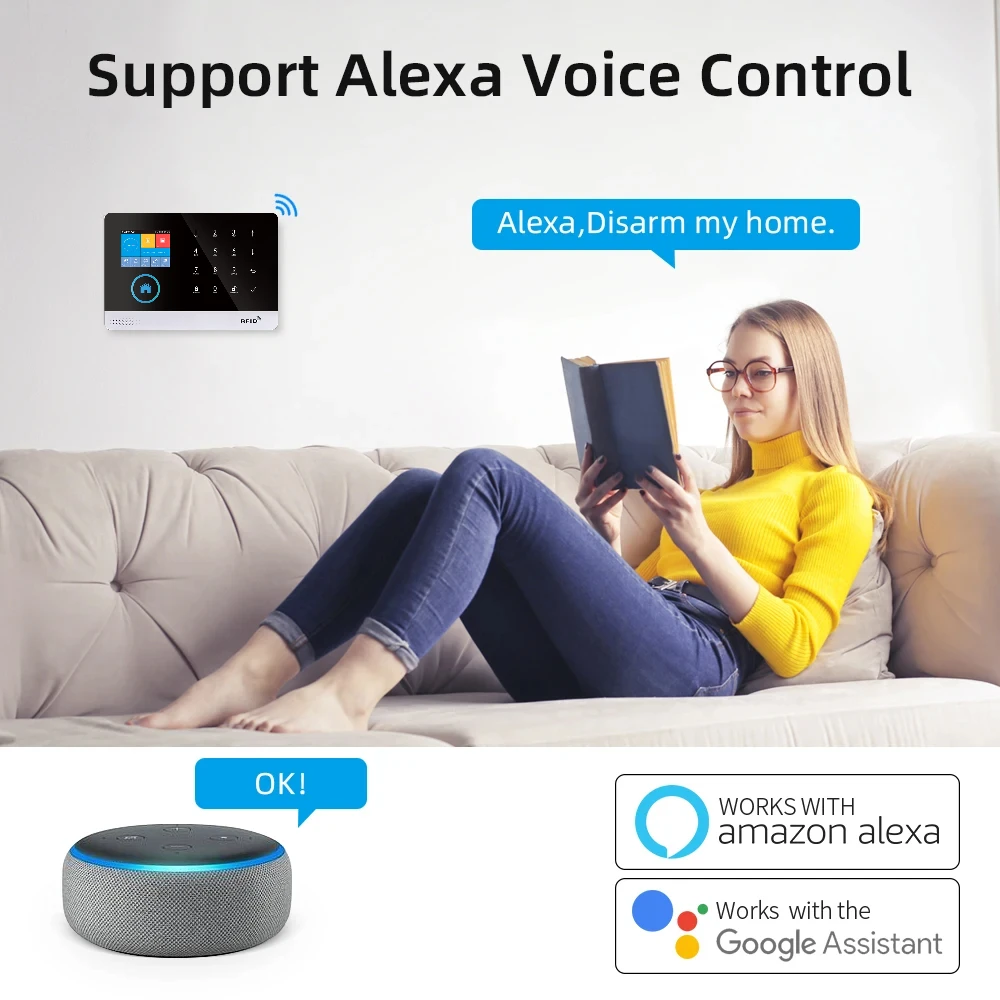 HIVI PG103 4G Alarm System Tuya SmartLife APP Control Home Security Alarm PIR Sensor Support Alexa & Google Assistant Security System Security Alarm Wireless Alarm