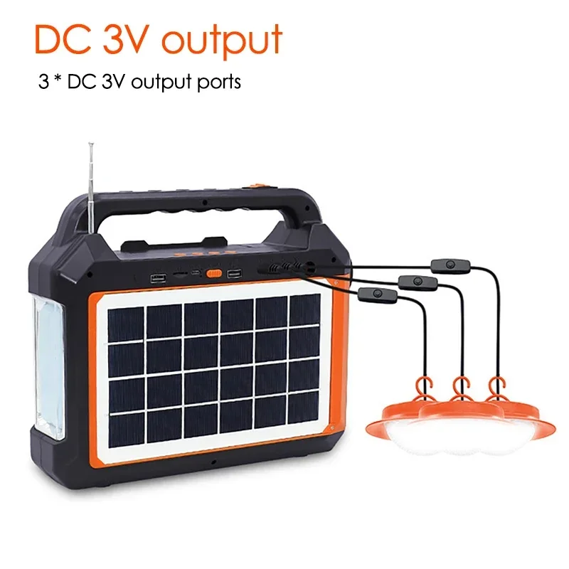 Solar Panel Emergency Light Kit USB Charger Cable 3 LED Bulbs Outdoor Travel Camping Small Home System Solar Lighting