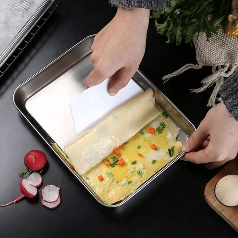 Household Stainless Steel Vermicelli Dish Thickened Rectangular Flat Bottom Liangpi Dish Barbecue 1Pc