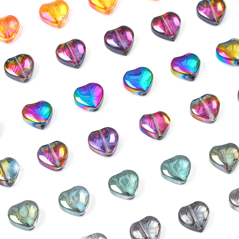 20 Stück 10 mm Kristallglas, bunte Perlen, Herzperlen, lose Perlen für Halskette, Armband, Ohrringe, DIY-Schmuckherstellung