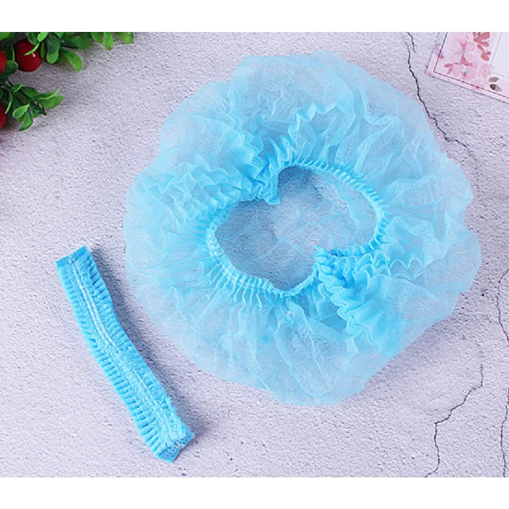 200Pcs 부직포 일회용 헤어 캡 부드러운 통기성 살롱 메이크업 청소 탄성 밴드 보호 방진 헤어 스타일링 캡