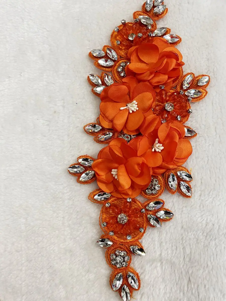 Applicazione In Strass E Perline Cucita A Mano, Set Da 2 Pezzi, Arancione, Per Abiti Da Sposa, Scollature E Vita. Trasforma Un Vestito Semplice In Un Capolavoro Unico.