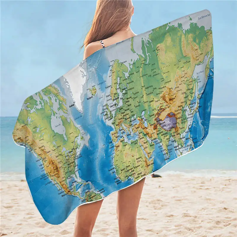 

Map Beach Towel Bath Beach Towel Geography Travel Gifts for Kids Adults Swimming Camping Picnic Hiking for Women Men Children