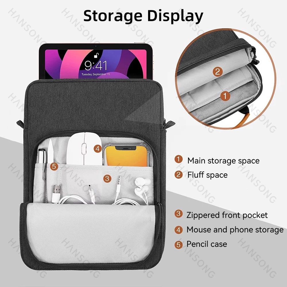Bolsa Protetora à Prova de Choque Capa Multi Bolsos Bolsa para Ipad Samsung Xiaomi Bolsa para Tablet de a 13 - Imagem 5