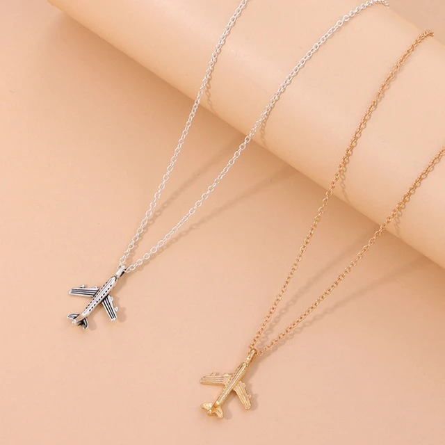Gold Airplane Necklace - Jet Plane Charm Jewelry - Pilot Flight Attendant  Gift