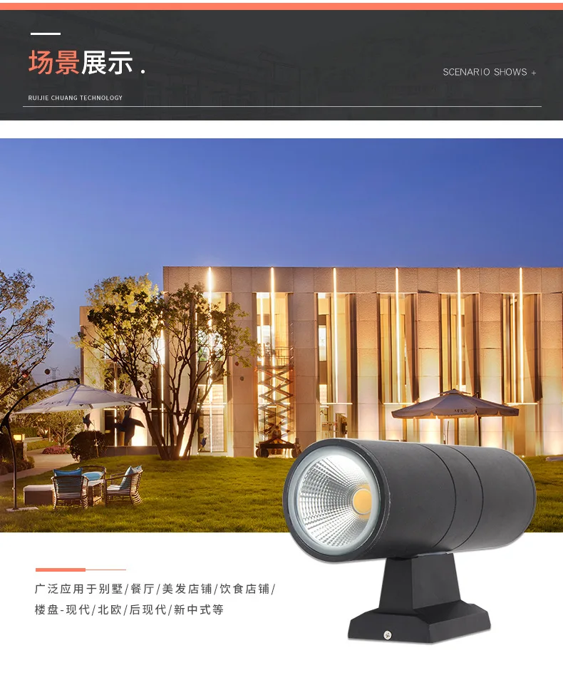 Description Picture 6 of itemWaterproof Home Decor 85-265V LED Wall Lamp Round Double Head Wall Light for Indoor Outdoor Porch Street Path Lighting Aluminum