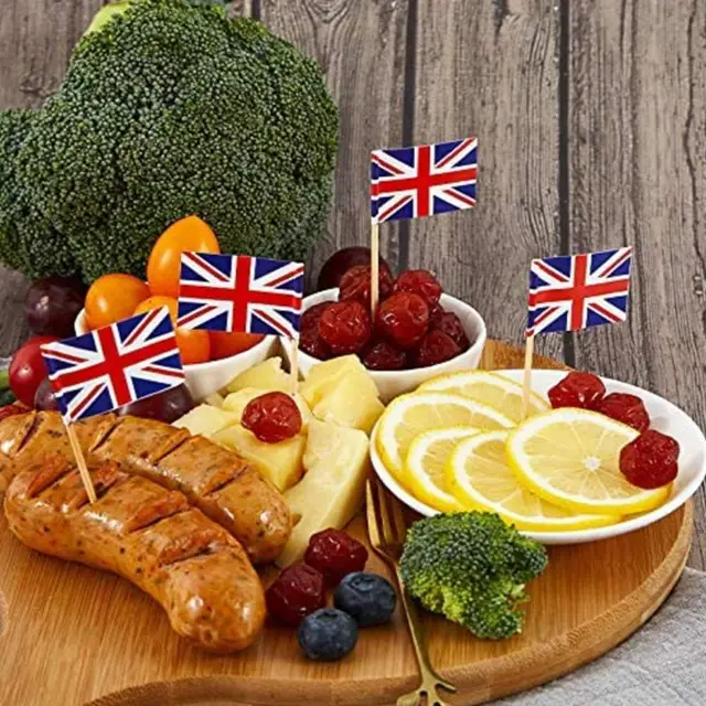 100 Pcs Egyesült Királyság Zászló Brit Fogpiszkáló Zászlók Party Cupcake Toppers Union Jack Válogatás Queens 70 Éves Koktélpálcák - Image 5
