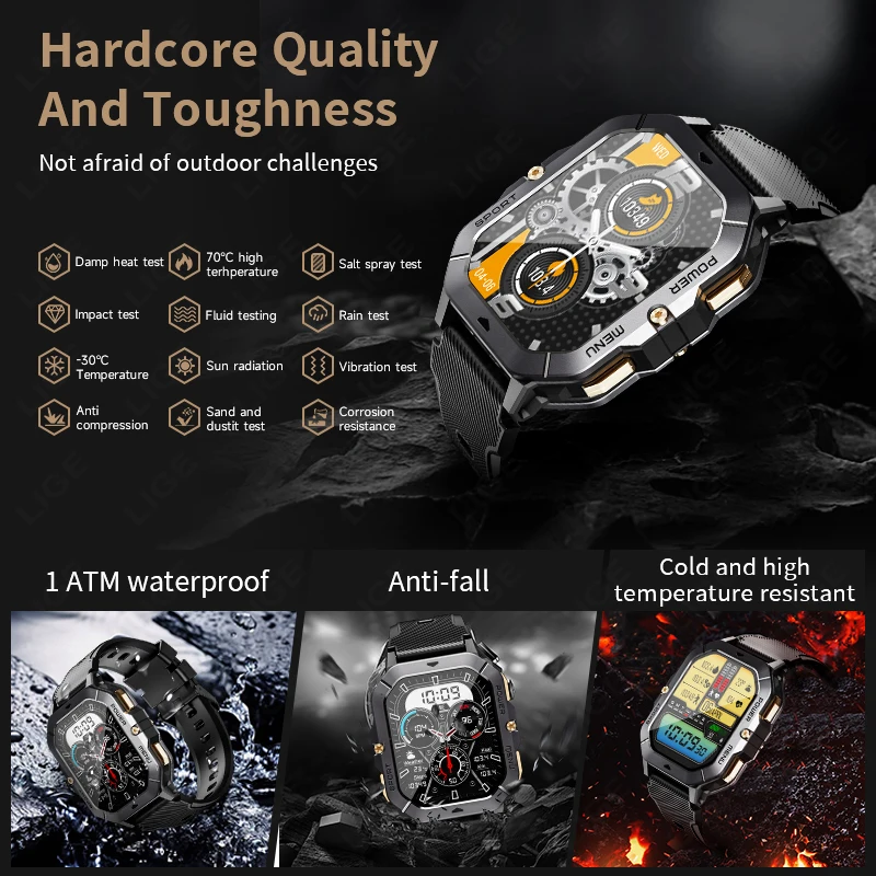 LIGE Smart Watch 2.02 Inch HD Large Screen 410mAh Men Outdoor Sports Wristwatch Bluetooth Call Health Monitor Women Smartwatch