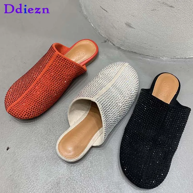 

Sandals Ladies Mules Shoes Female Summer Slip-on Shoes Luxury Diamond Outside Slippers Casual Slides Women Flat Slippers