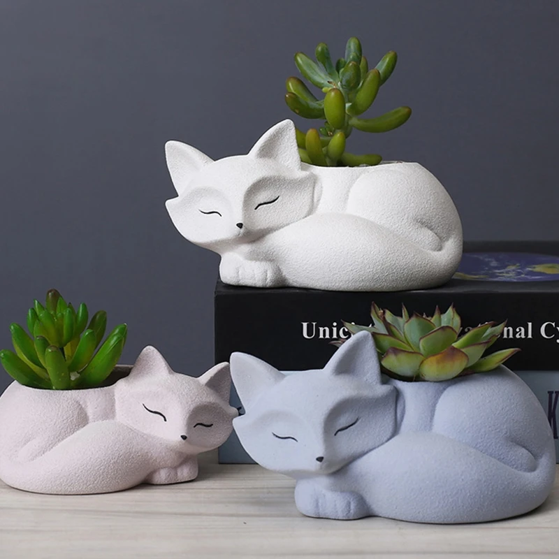 Description Picture 2 of item3D Animals Little Fox Concrete Silicone Pot Mold Succulent Flowerpot Clay Cement Plaster Molds DIY Home Garden Flower Pots Mould