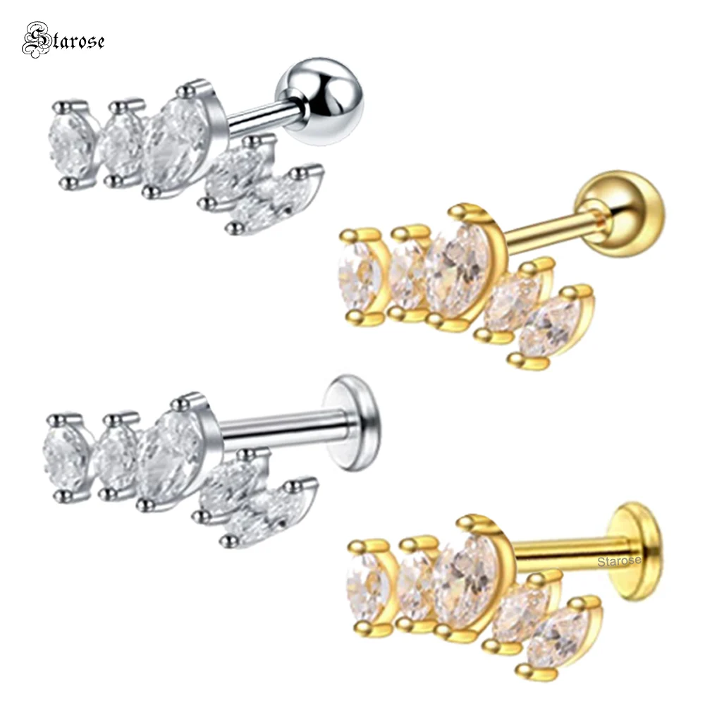 

2Pcs 16G/18G Zircon Crown Labret Lip Pierc Nose Ring Stud Ball Flat Piercing Helix Piercing Cartilage Earring Tragus Ear Jewelry