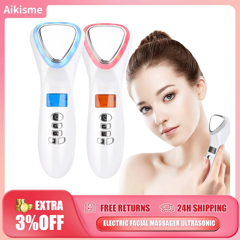 Electric Facial Massager Ultrasonic Cryotherapy Hot Cold Photon Wrinkle Remove Device Face Beauty Machine Skin Care Therapy led photon therapy нагревательный массажер для удаления морщин на шее