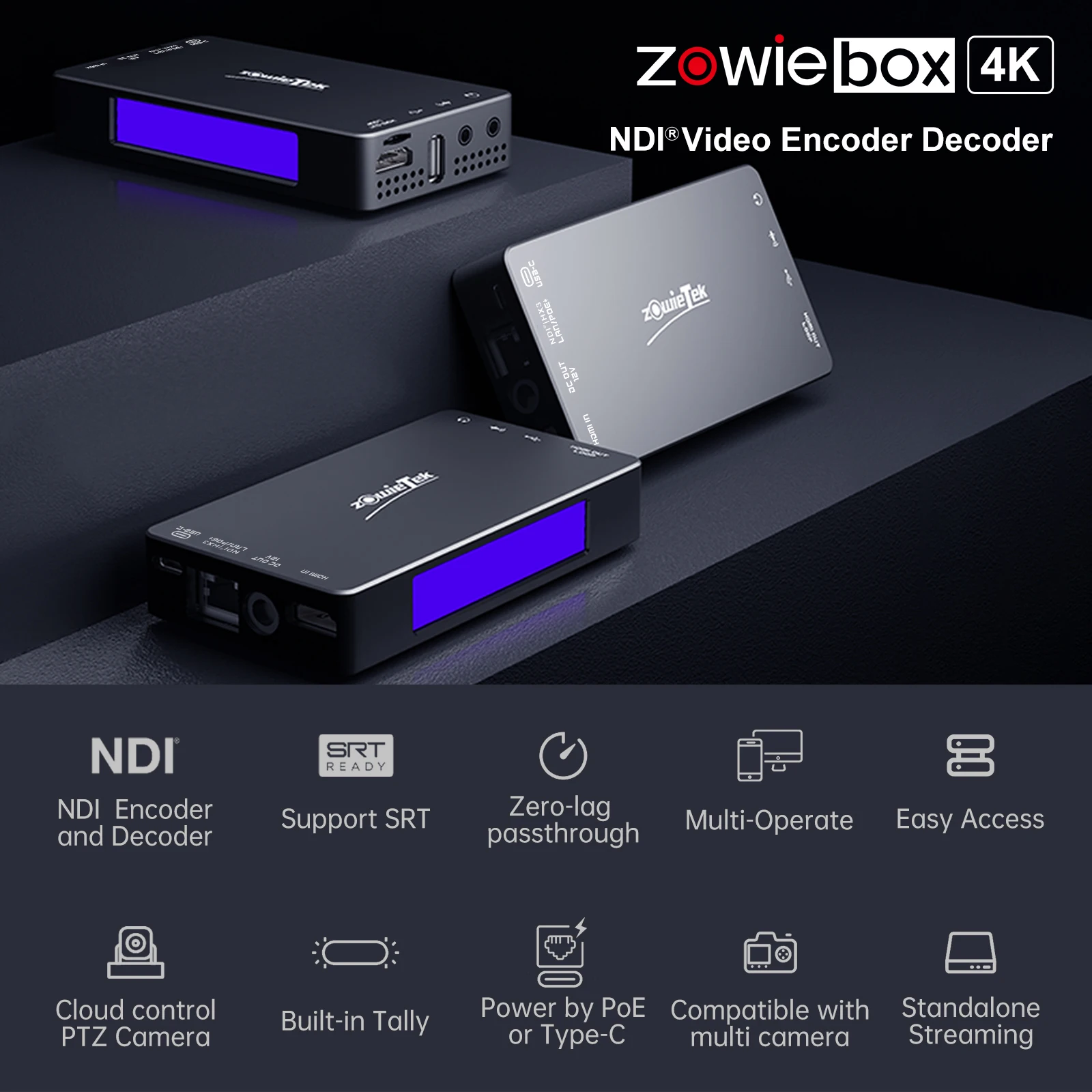 Zowietek HDMI  ̺ Ʈ ڴ/ڴ, NDI | HX3,  ĸó  , SRT/RTMP(S)/RTSP, 3.1.3 , 4K