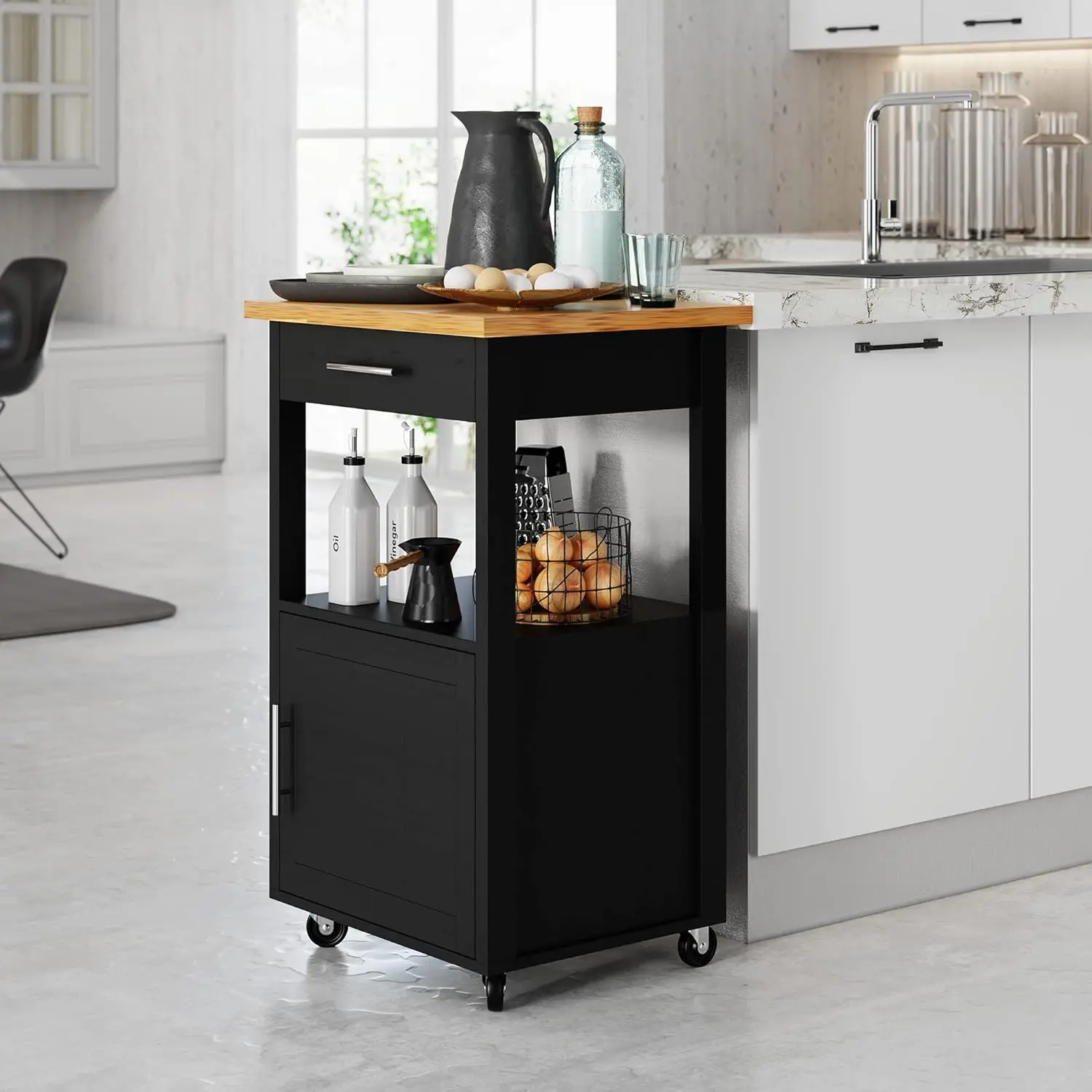 

Shintenchi Kitchen Island Cart with Storage,Rolling Kitchen Island Side Table on Wheels with Worktop,Single Door Storage Cabinet