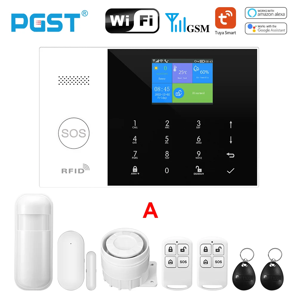 מערכת אזעקה חכמה PGST Residential Tuya Smart Gsm Wifi לבית מערכת אזעקה אלחוטית לבית עם שליטה באמצעות אפליקציית Smart Life עובדת עם ALexa