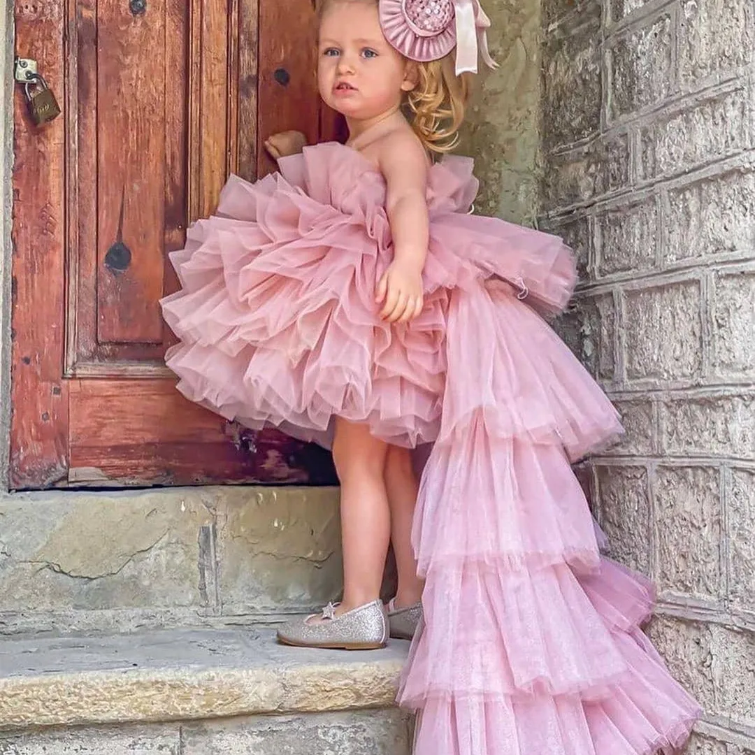 

Sequined Flower Girl Dresses For Wedding Floral Appliques Long Princess First Communion Gowns With Feathers
