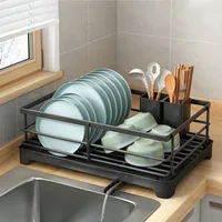 Égouttoir à vaisselle en acier au carbone avec plateau de drainage, stable et peu encombrant, pour organiser les assiettes 2