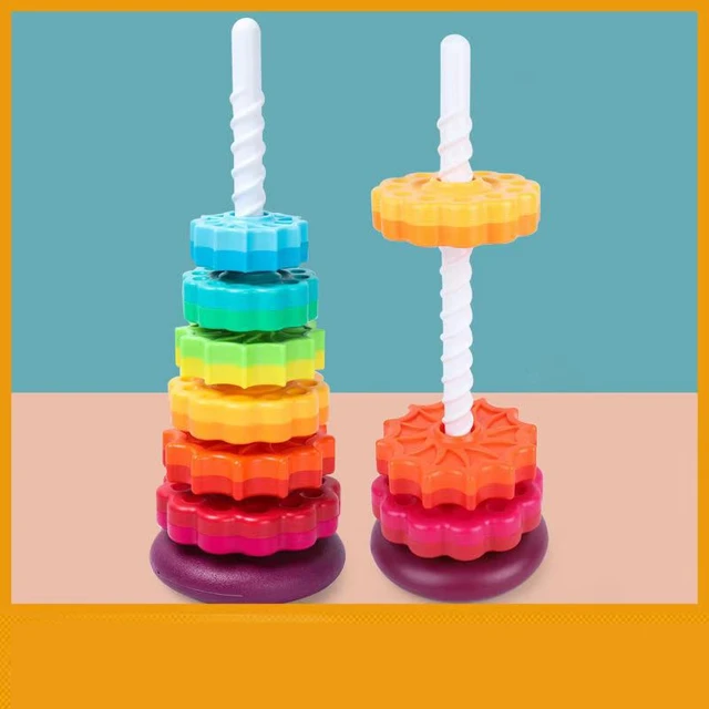 Rainbow tower 2022 New Popular Baby Stack Toy Color Spin Tower In  Big Size High Quality Gift For Kids Boy And Girl 6