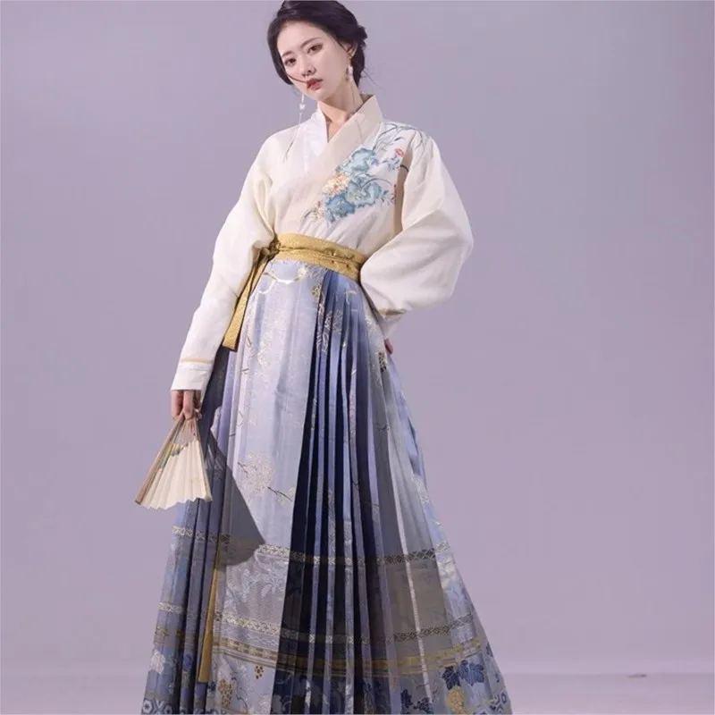 

New Chinese Style Women's Hanfu Suit Women's 2023 Han Element Improved Hanfu Dress Horse Face Skirt Two-Piece Mamian Dress