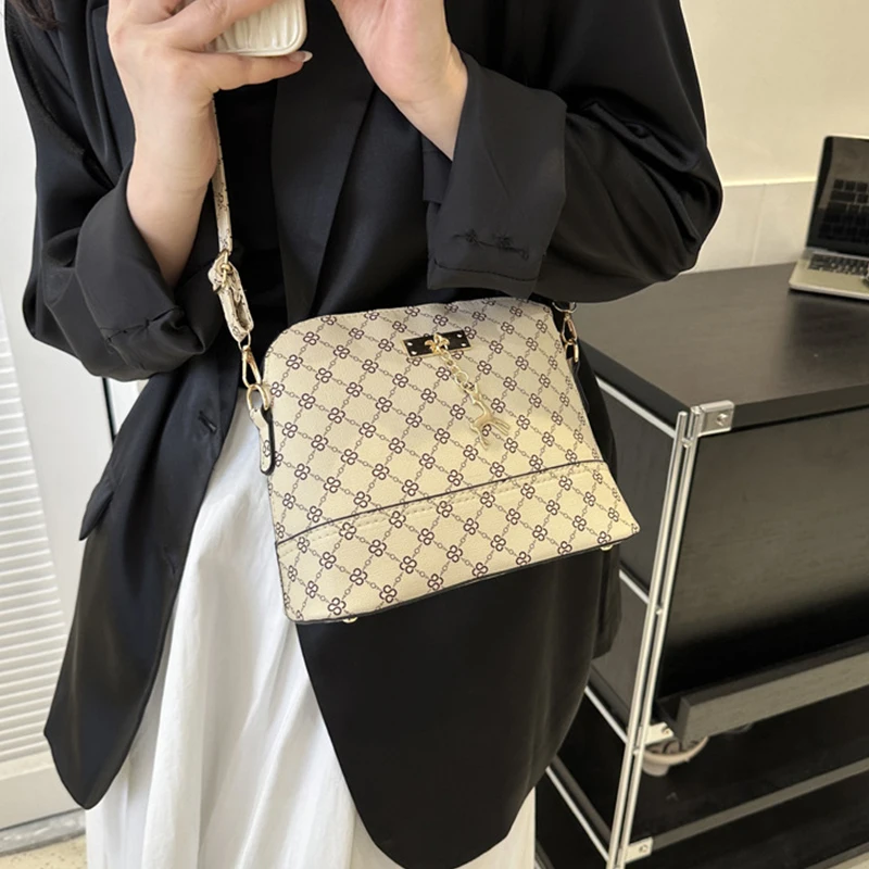 Retro Print Crossbody Bag For Women PU Leather Versatile Small Shoulder Handbag Purse Ladies Luxury Design Shell Messenger Bag