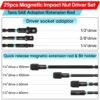 SHALL 29Pcs Magnetic Nut Driver Set Impact Drill Driver Bit 1/4" Hex Shank Metric SAE Nut Driver Impact Socket Adapters 3