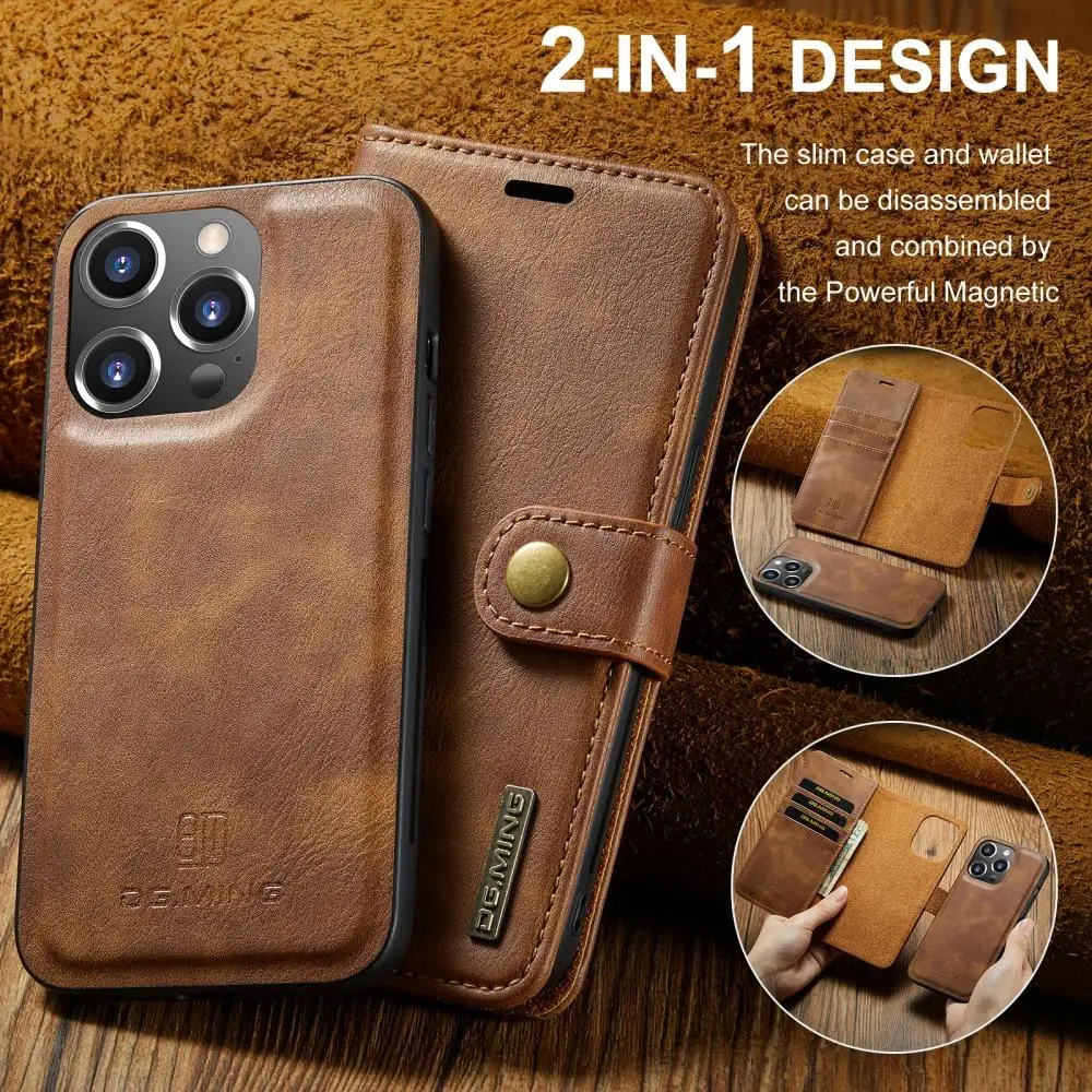 DG.MING 2in1 Magnetic Case PU Leather Case Divide Wallet Bag Back Cover for  IPhone 15 Plus 11 12 13 14 15 Pro Max XS Max XR 7 8 - AliExpress