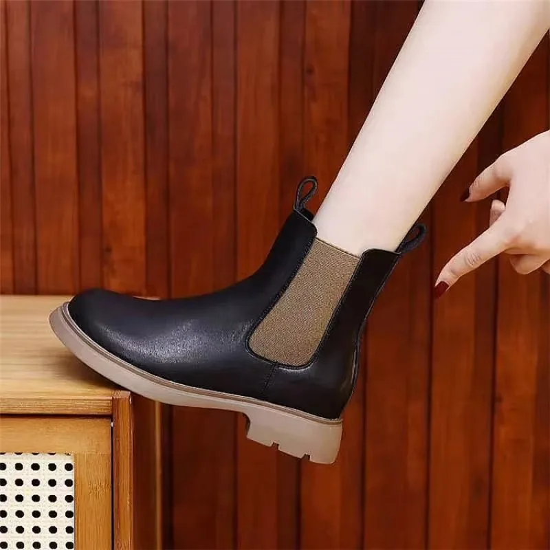 

Spring Autumn Women Boots Genuine Leather Thick Heels Ankle Boots For Women Shoes Retro Handmade Zipper Short Boots