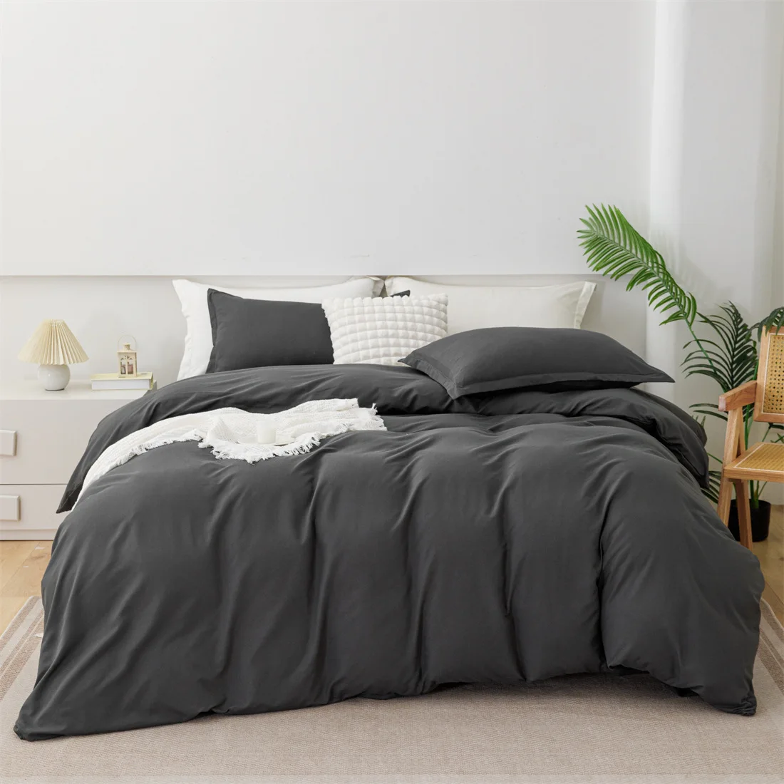 

Nordic Solid Bedding Set Ins Style Grey Duvet Cover No Filler Pillowcase Flat Sheet Single Double King Size Bed Linens