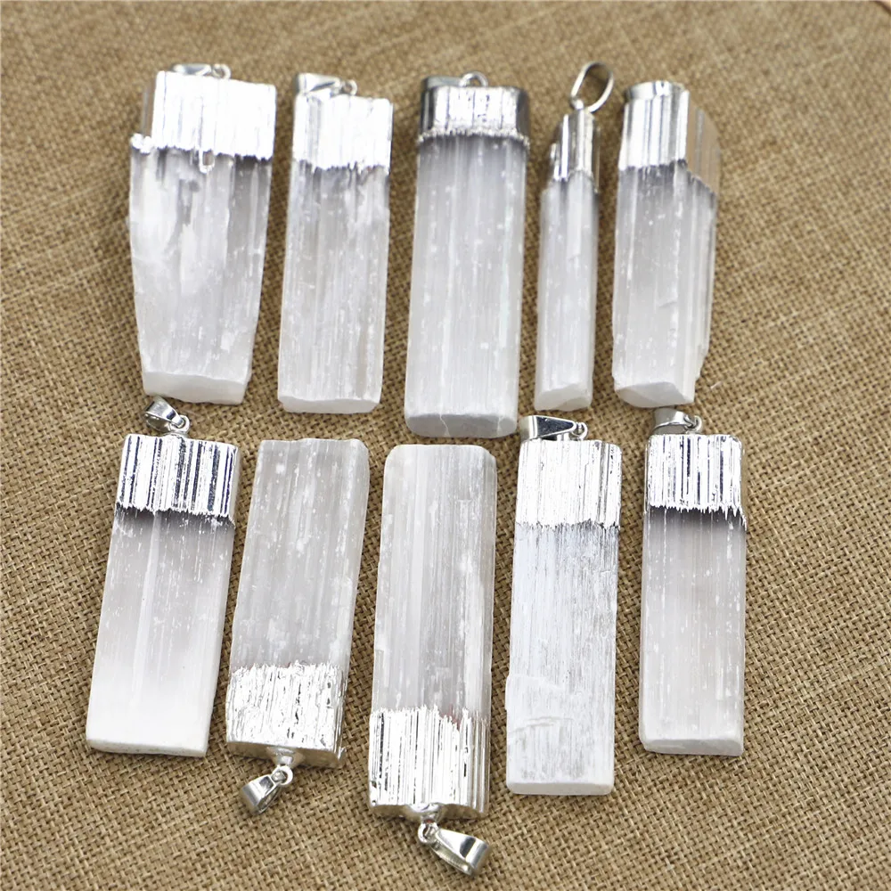 Fashion New Hot Men Stone Rectangle Plaster Gypsum Ore Pendants Making Plated Gold Square Necklace Women Christmas Wholesale