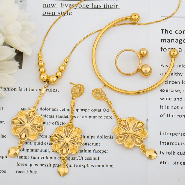 Luxury Gold Color Earrings Necklace Dubai Brangle Ring Jewelry Fashion  Pendant Round Jewelry Set for Women Party Daily Wear _ - AliExpress Mobile