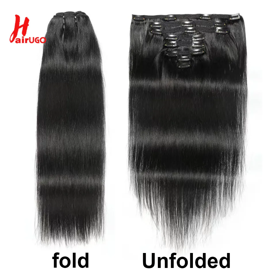 HairUGo Brazilian Human Hair Clip In Extension Straight Brazilian Non-Remy Human Hair 8 Pieces/Sets Full Head 120G Clip In