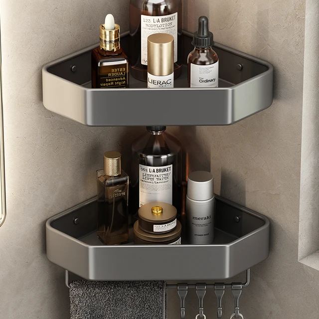 Étagère d’Angle de Salle de Bain Sans Perçage – Panier Mural en Aluminium pour Rangement Douche 1