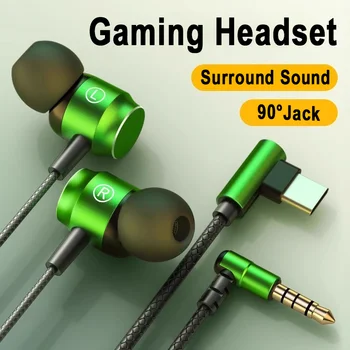 For Galaxy 90° Jack Wired Gaming Headset HiFi Surround Sound With Mic 3.5mm Type C Music Headphones For Samsung S24 23 iPhone 15 1