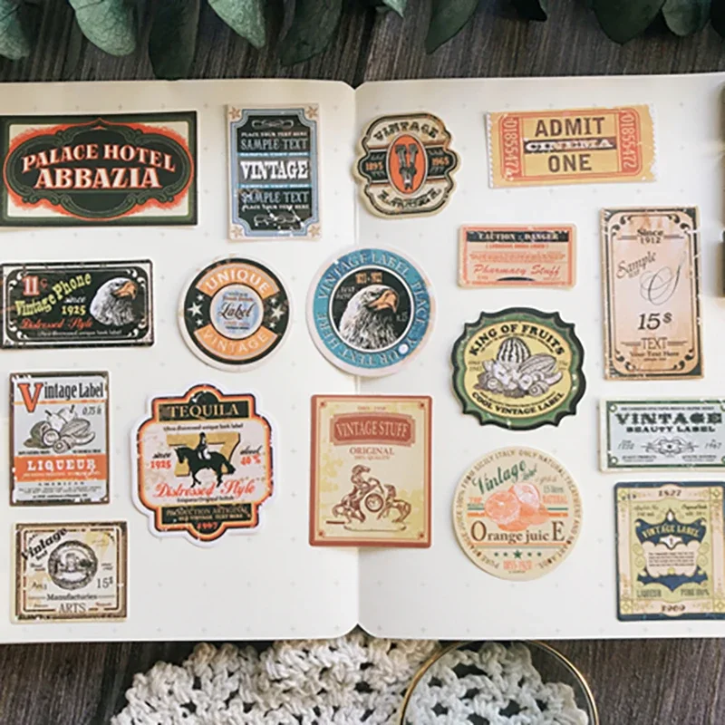 28Pcs Retro Small Brands Vintage Stickers Junk Journal Ephemera Label DIY Diary Album Aesthetic Sticker Scrapbooking Material