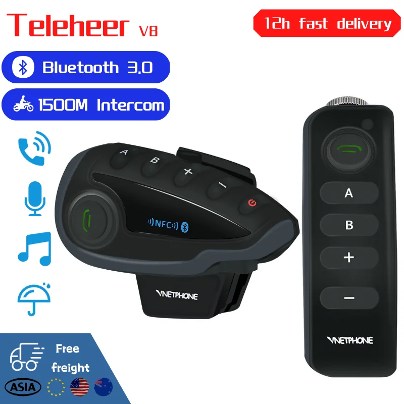 Teleheer V8 Remote Control 5 Way Group Talk NFC 1200M Bluetooth