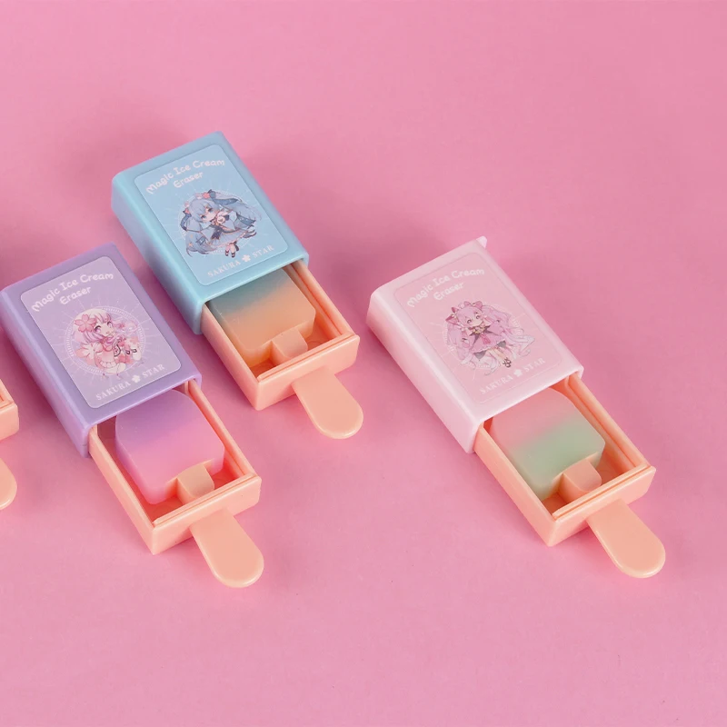 1 PCS Cartoon Cute Kawaii Magic Ice Cream Rubber Eraser pencil eraser For Kids Novelty Stationery Office School Supplies