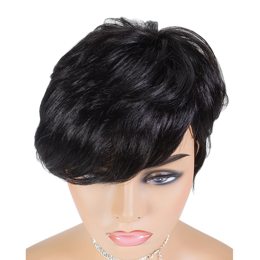 Perucas de Cabelo Brasileiro para Preto Humano Curto Pixie Corte Reto Remy Cabelo Máquina Feita Destaque Cor Barato Glueless Peruca 7 Computers & Electronics