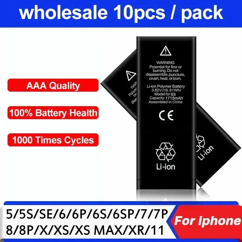 

10pcs AAA Battery for IPhone 6S 6 7 8 Plus 5S 5 SE 7Plus 4S X XR Replacement Bateria for Apple 5G 6G 7G 8G 11 12 13 Mini Pro Max