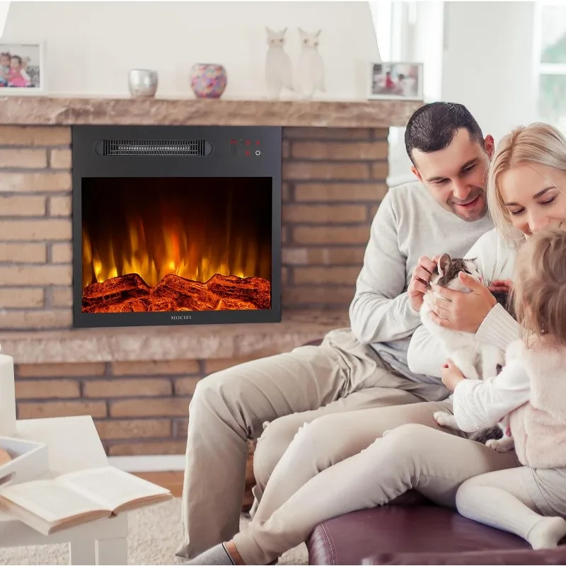 18 inch Built-in Electric Fireplace Insert Heater, Recessed Freestanding Fireplace Remote Control Touch Screen Adjustable Flame