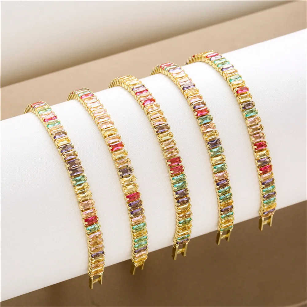 

14K gold with T-square colored Austrian zirconia 4.5*2mm exquisite finished bracelet length 20cm