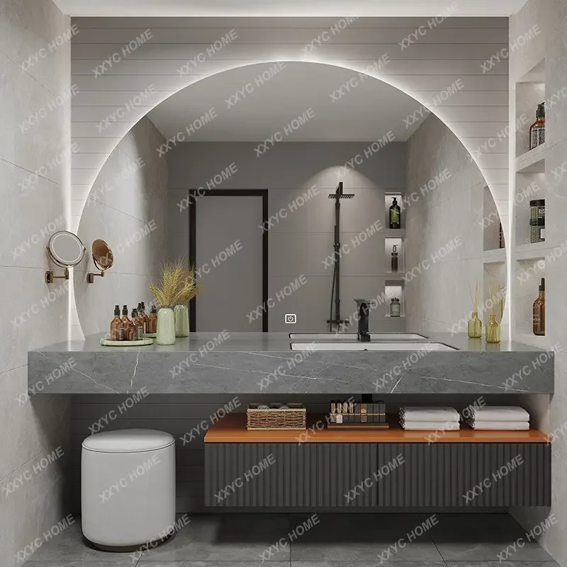 Stone Plate Whole Washbin Bathroom Cabinet Combination Simple Modern Bathroom Table Washbasin Cabinet