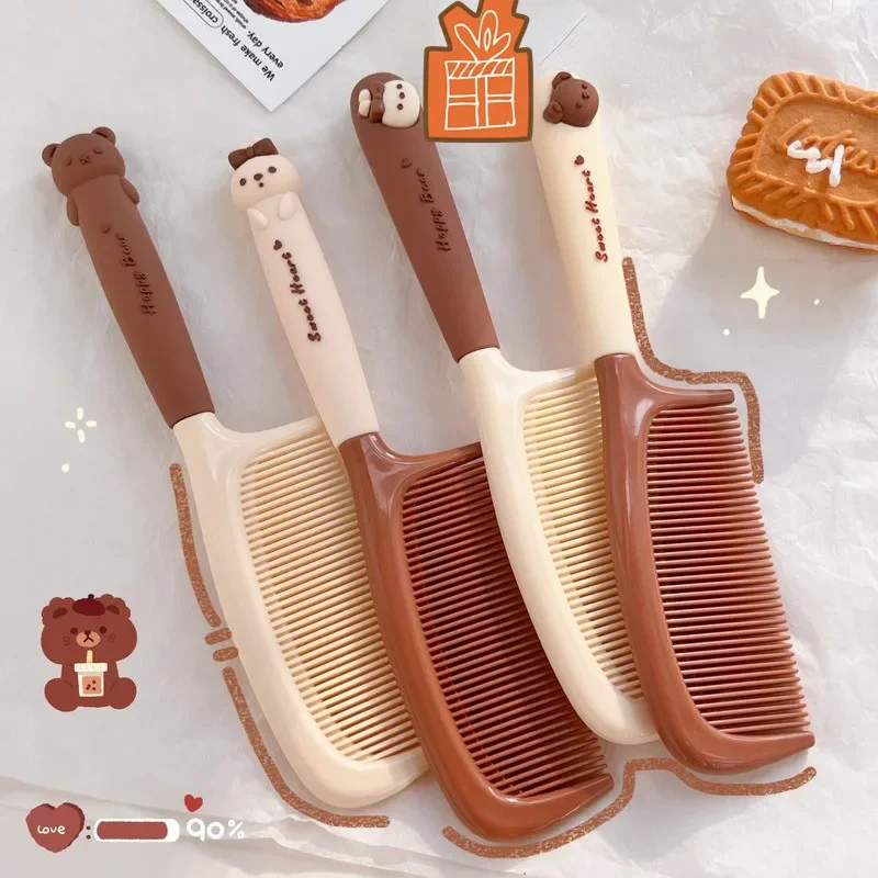 1pc Cute Cartoon Baby Hair Brush Milk Tea Color Comb Kawaii Bear Bunny Soft Handle Resin Comb for Little Girl Hair Accessories hair brush comb,baby hair comb