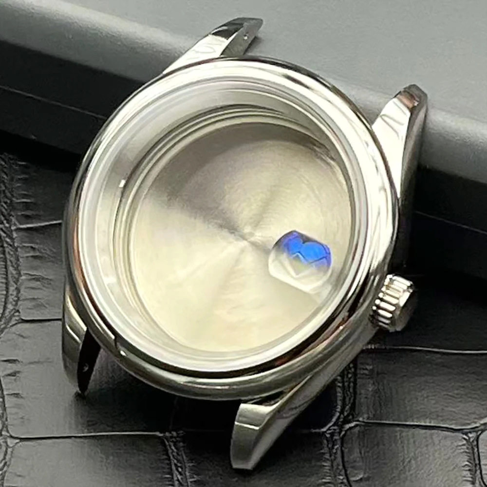 Silver Round Smooth-Polished 316L Stainless Steel Sapphire Glass Watch Case