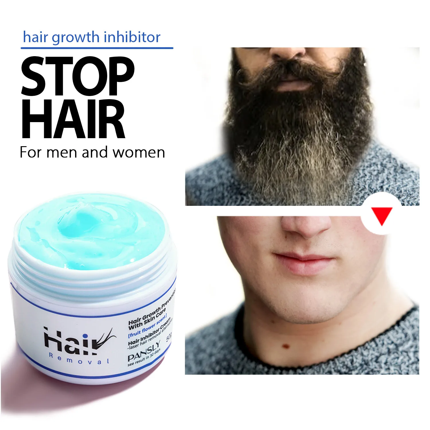 

Natural Hair Inhibitor Cream Rapid Hair Removal Serum Painless Stop Hair Growth Mild Non-irritating Skin Care Body Beauty 50g