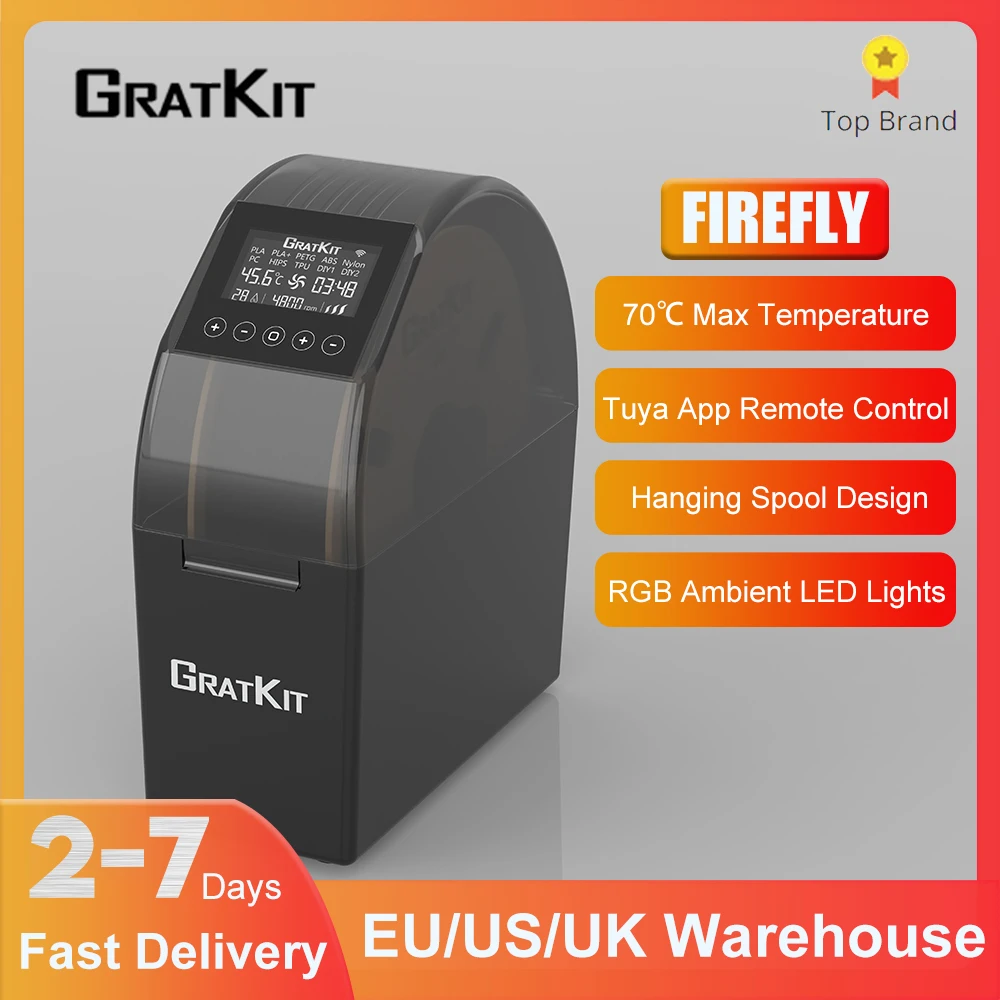 GratKit Firefly 3D Printer Filament Dry Box LED Touch Screen 360º Surround Heating Adjustable Dryer Box Tuya APP Remote Control