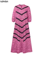 VONDA Plus Size Ruffled Women Bohemian Vestidos Autumn Long Maxi Robe Print Party Elegant 3/4 Sleeve Casual Loose Dress 5XL - Image 4