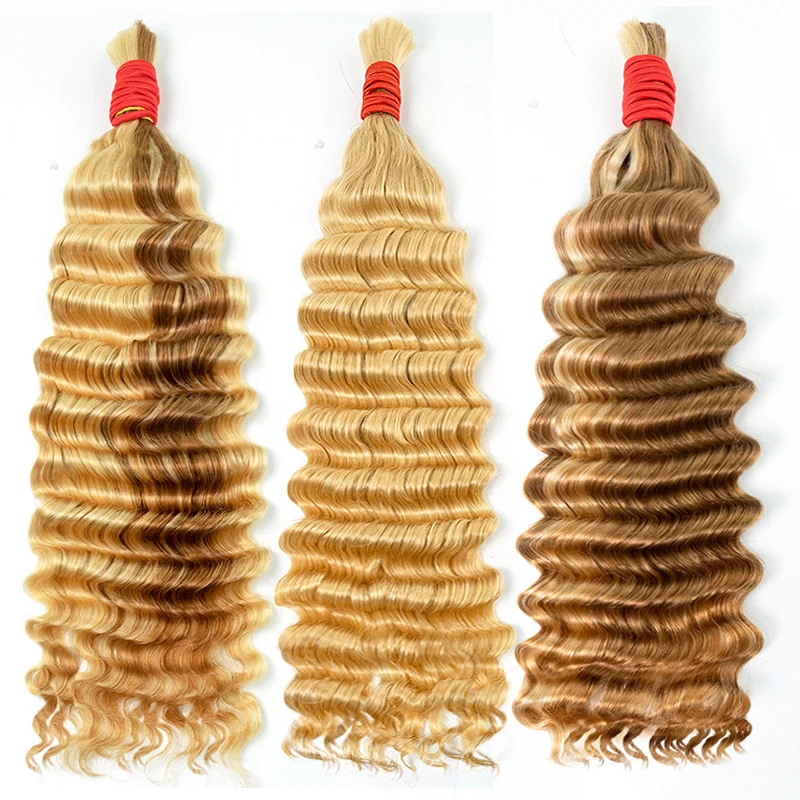 Real Virgin Human Hair Bulk Extension 613 Blonde Hair Bulk Weaving For Braiding Unprocessed No Weft Deep Wave Bundles